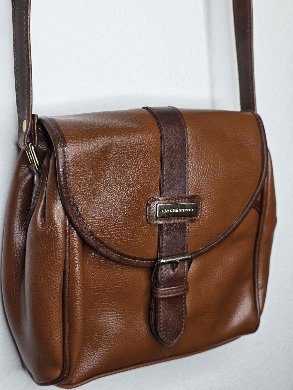 Liz Claiborne Crossbody Bag Brown Faux Leather Vintage Camera Style Messenger